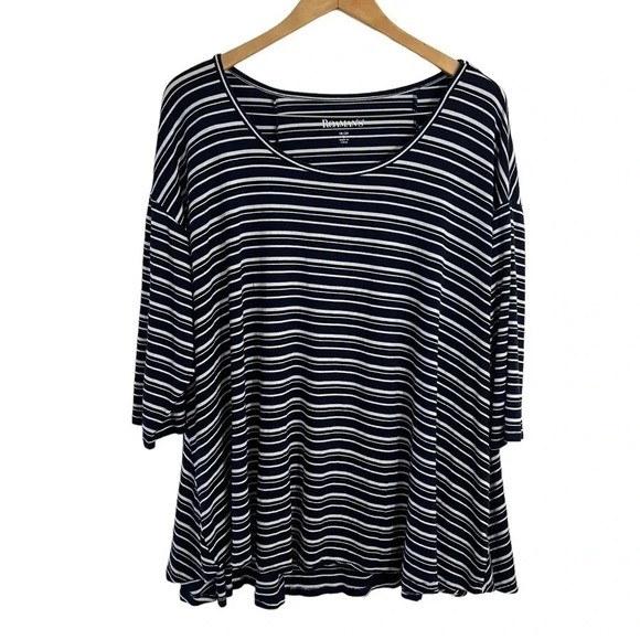 Roamans Striped Stretch Knit Top 18 20 Navy Blue White Casual Comfort Pullover - Picture 1 of 5